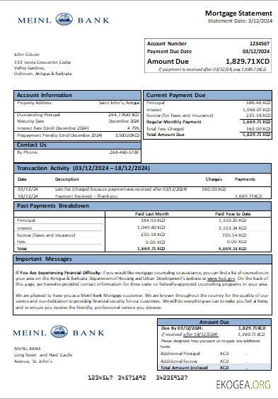 Antigua , et , Barbuda Meinl Bank relevé hypothécaire scr
